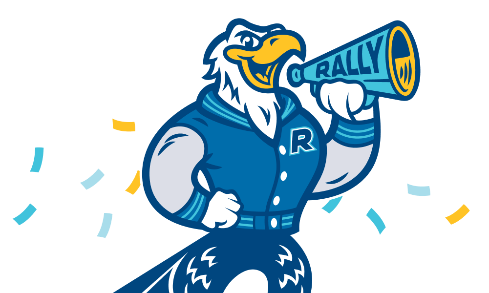 Rally Mascot Bravo with confetti